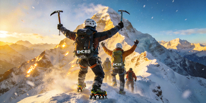 登山队使用EMC易倍装备成功登顶珠穆朗玛峰的壮丽场景